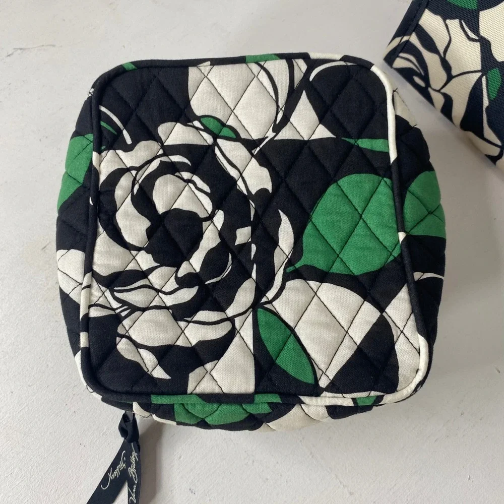 Vera Bradley Cosmetic Bag and Makeup Brush Roll Imperial Rose Pattern Quilted